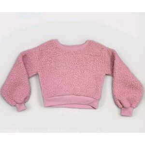 Express Pink Faux Fur Cropped Sweatshirt XS Women's Teddy Pullover RN55285